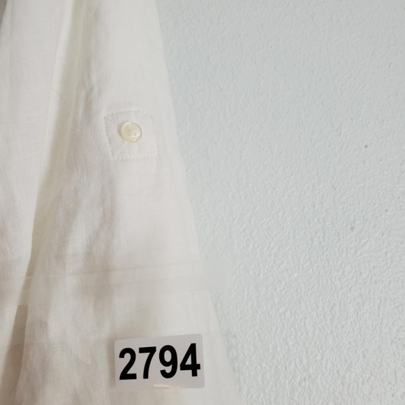American Living Shirt Womens‎ XL White Linen Button Front Roll Tab Casual Blouse - Picture 6 of 6